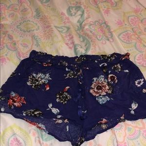 blue flowy floral shorts